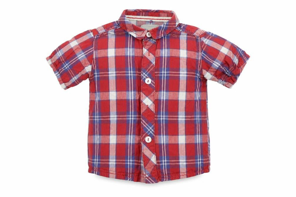 Front view of Tu Baby Red Basic Button-Up, size 9-12, Months