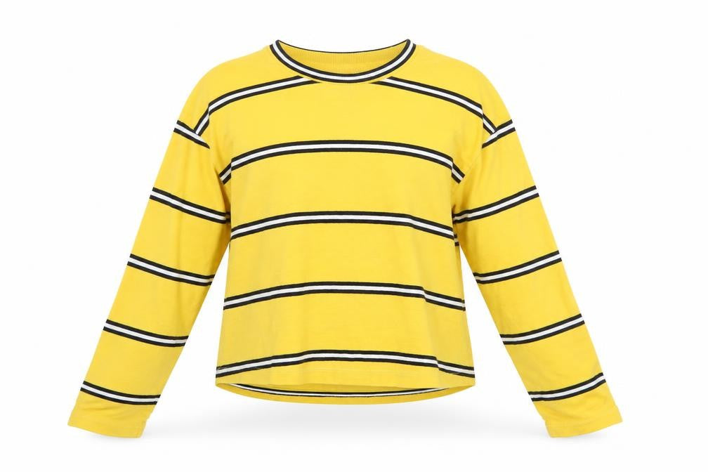 Topshop Womens Yellow Striped   T-Shirt Size 6
