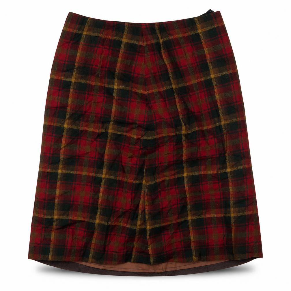 Front view of Preworn women’s red check a-line skirt