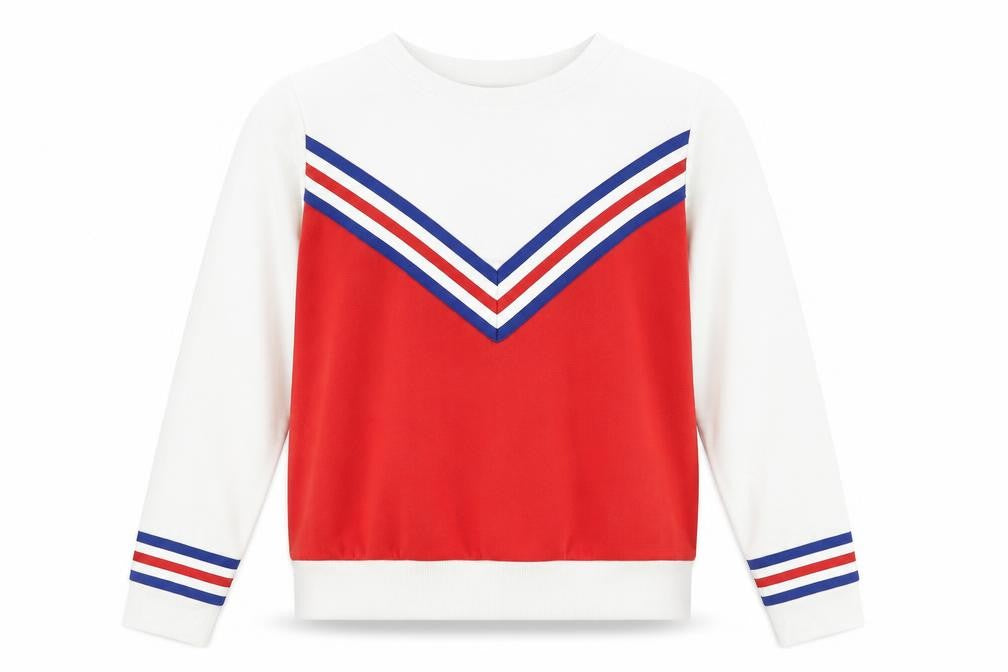 Front view of Primark women’s white striped pullover sweatshirt, size UK 8
