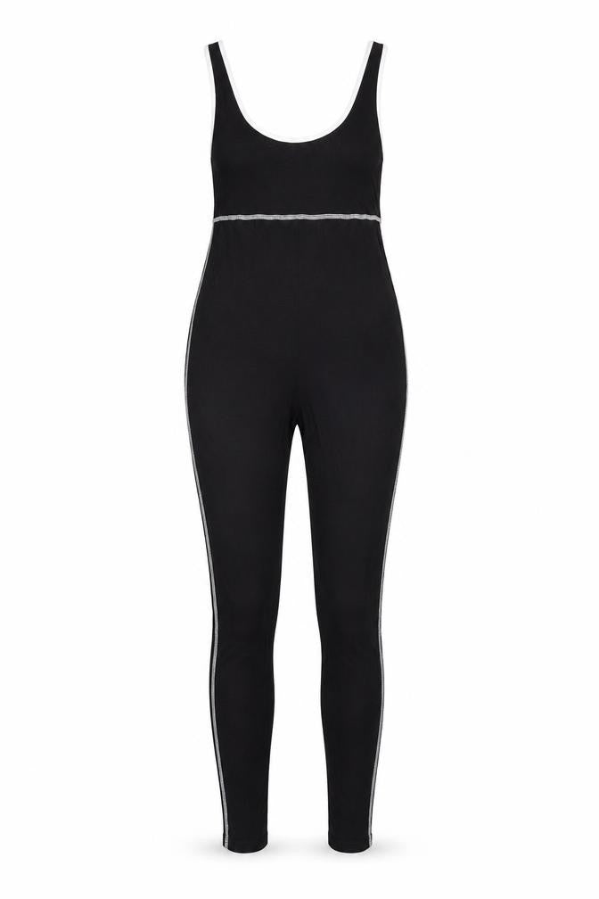 Front view of SHEIN shien women’s black jumpsuit one-piece, size S, 25-inch leg