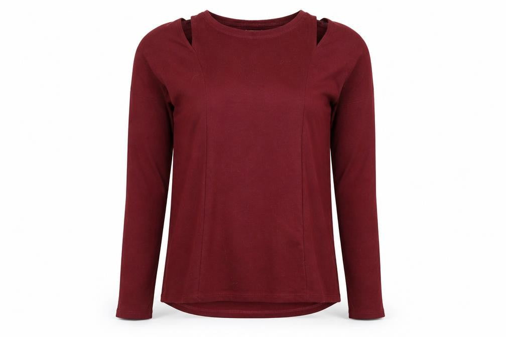 Front view of Papaya women’s purple basic t-shirt, size UK 8, - slit in sholders
