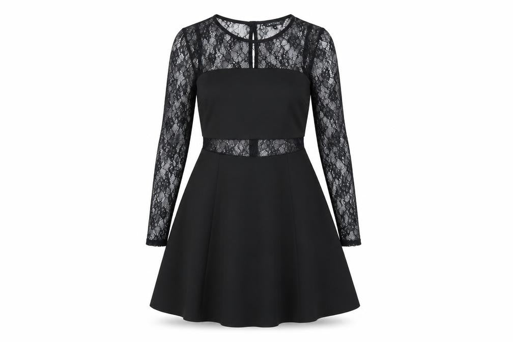 Front view of New Look women’s black floral a-line, size UK 6