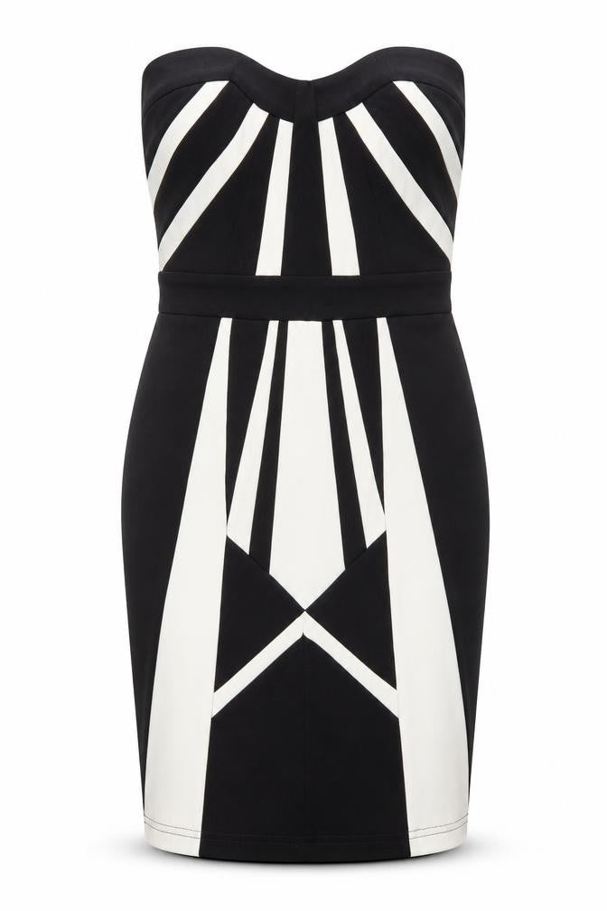 Front view of Lispy women’s black argyle/diamond pencil dress, size UK 8