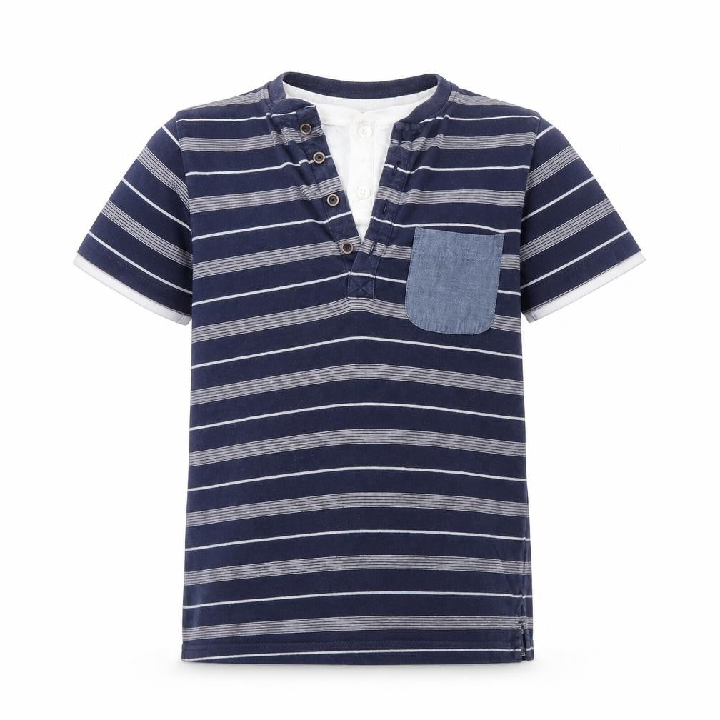 Front view of Next boys’ blue striped basic button-up, size 9, years