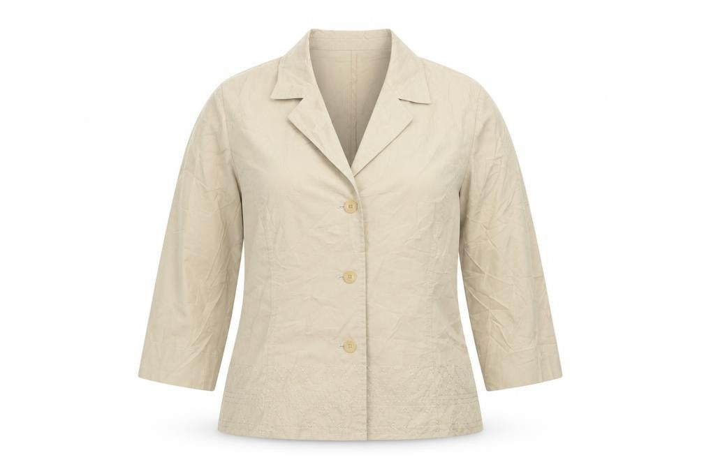 Front view of biancha women’s beige jacket, size UK 40