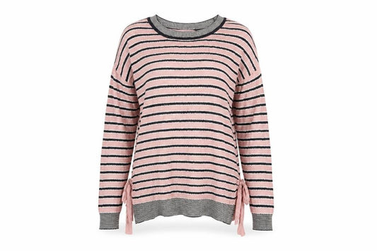 Front view of Next women’s pink striped jumper, size UK 10