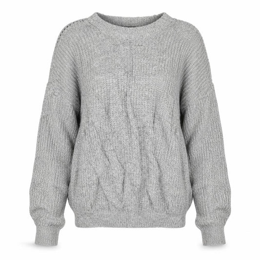 Front view of Boohoo women’s grey knit jumper, size UK 14