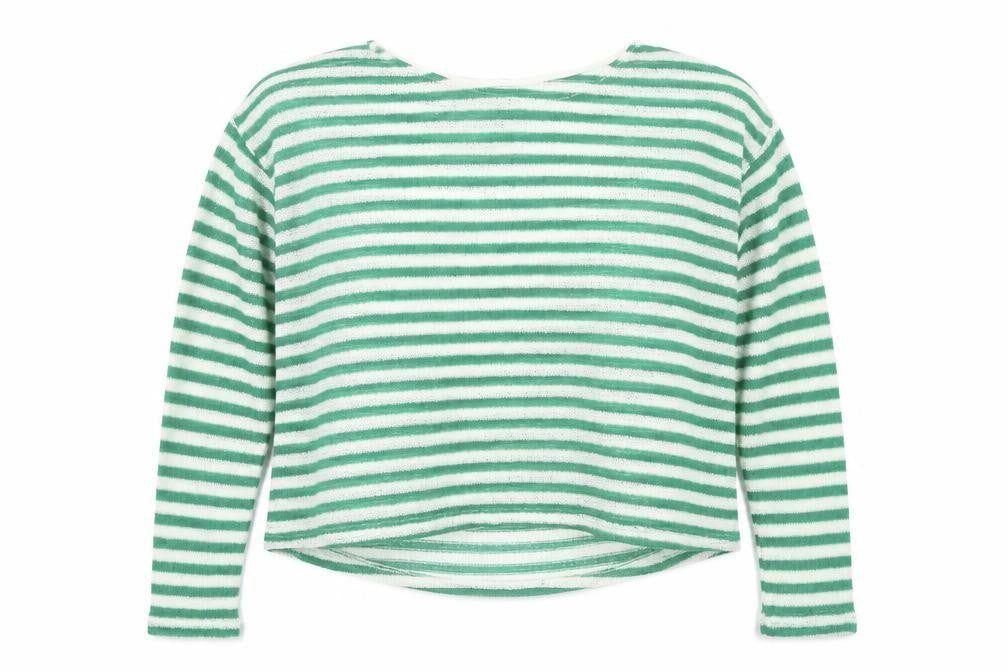 Front view of H&M women’s green striped jumper, size M