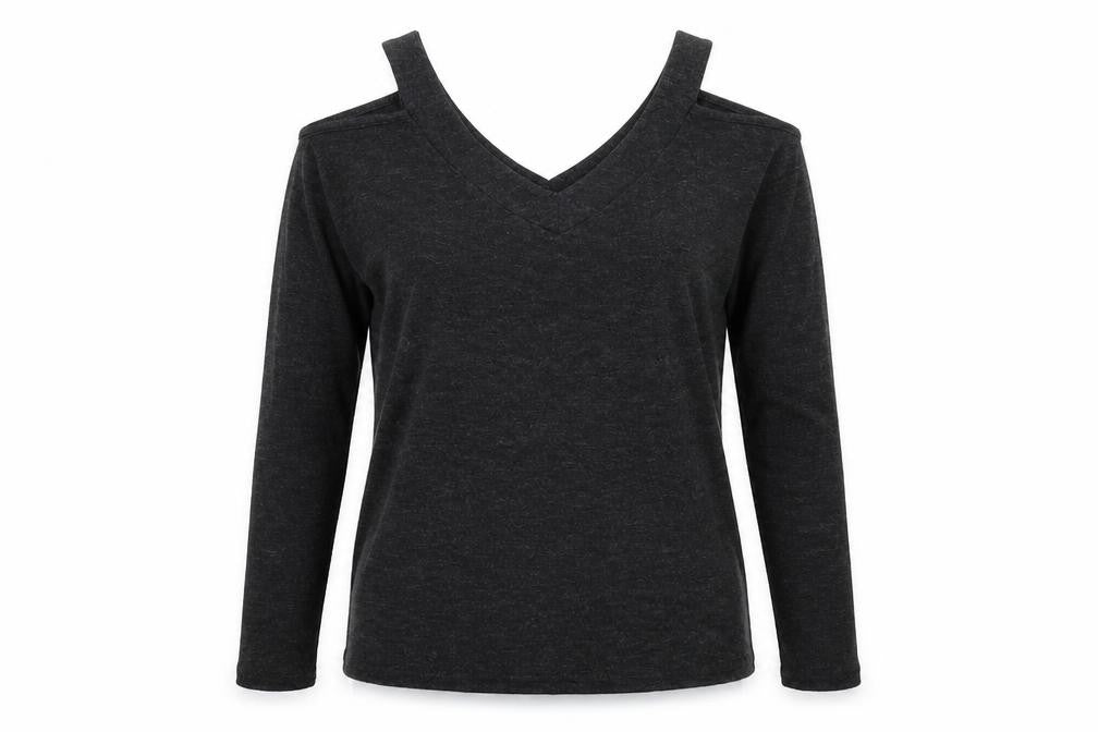 Front view of Primark women’s black henley jumper, size UK 6