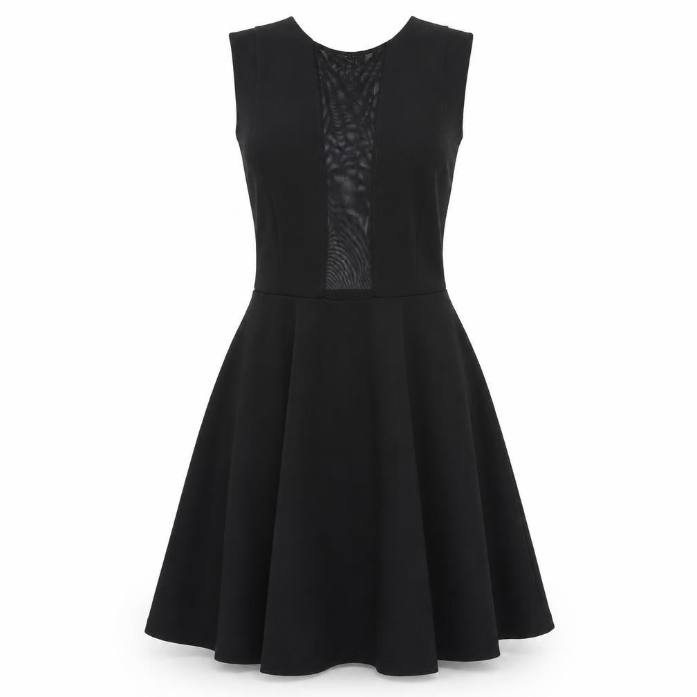 Front view of Topshop women’s black colourblock fit & flare, size UK 6