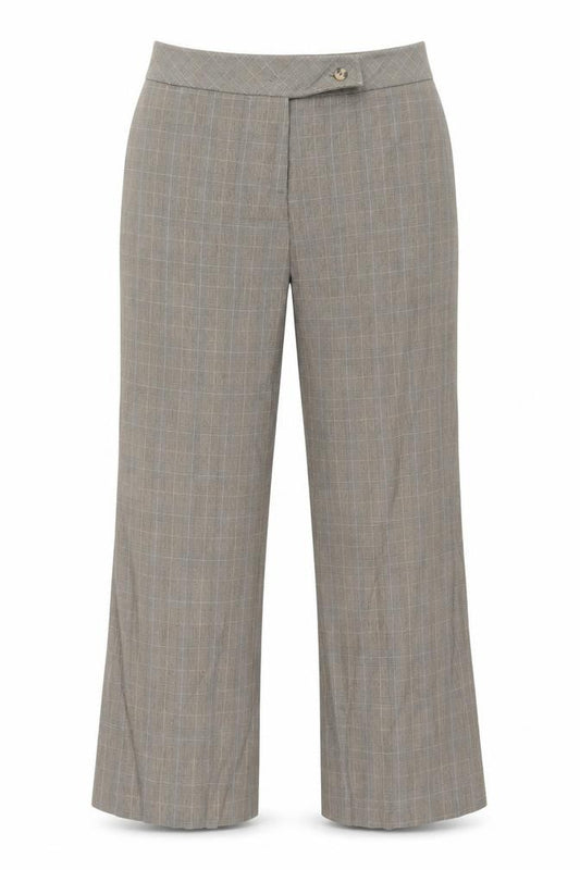 Front view of Mia Moda women’s grey check trousers, size UK 14, 27-inch leg