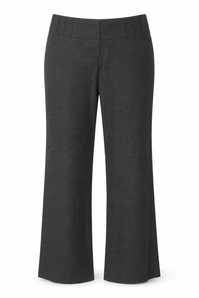 Front view of Next women’s grey trousers, size UK 34, in, 33-inch leg