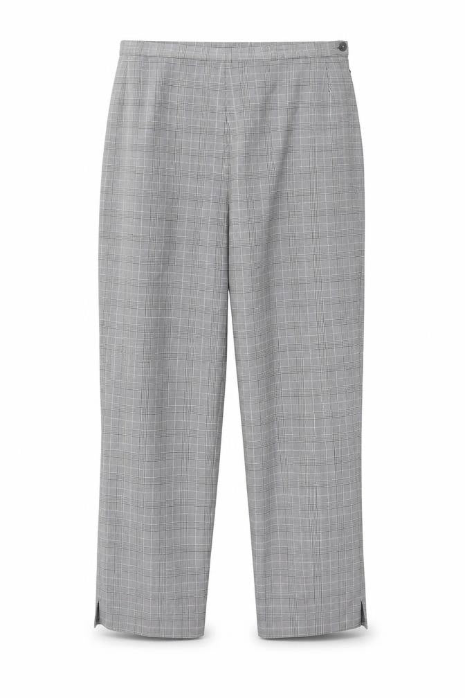 Front view of Marks & Spencer women’s grey check trousers, size UK 14, 29-inch leg
