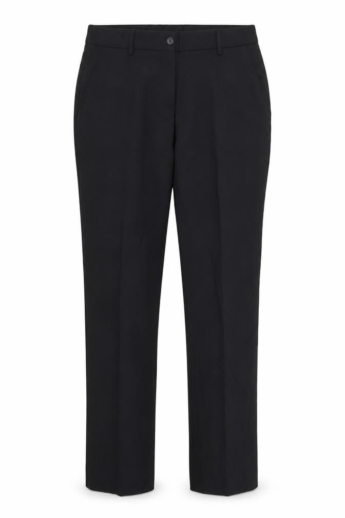 Front view of Preworn women’s black trousers, size UK 10, 31-inch leg