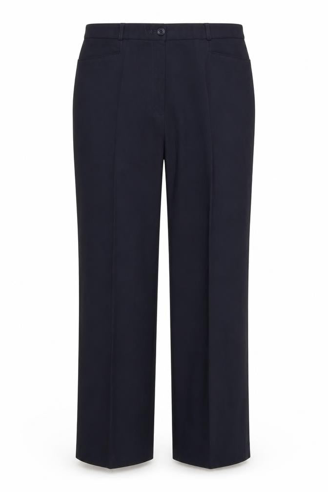Front view of Preworn women’s blue trousers, size UK 10, 28-inch leg