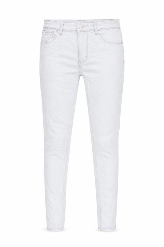 Front view of women’s blue denim skinny jeans, size UK 26, in, 28-inch leg
