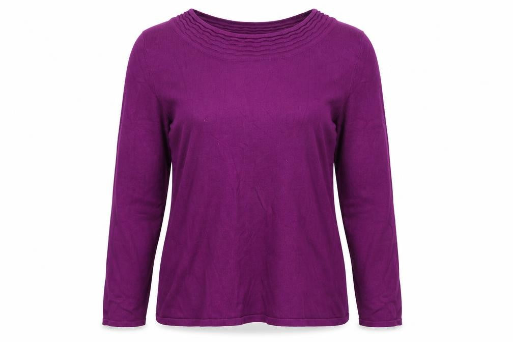 Front view of Bonmarché women’s purple pullover sweatshirt, size M