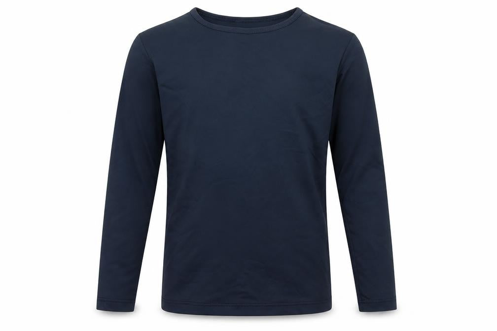 Front view of FoF Tops boys’ blue basic t-shirt, size S