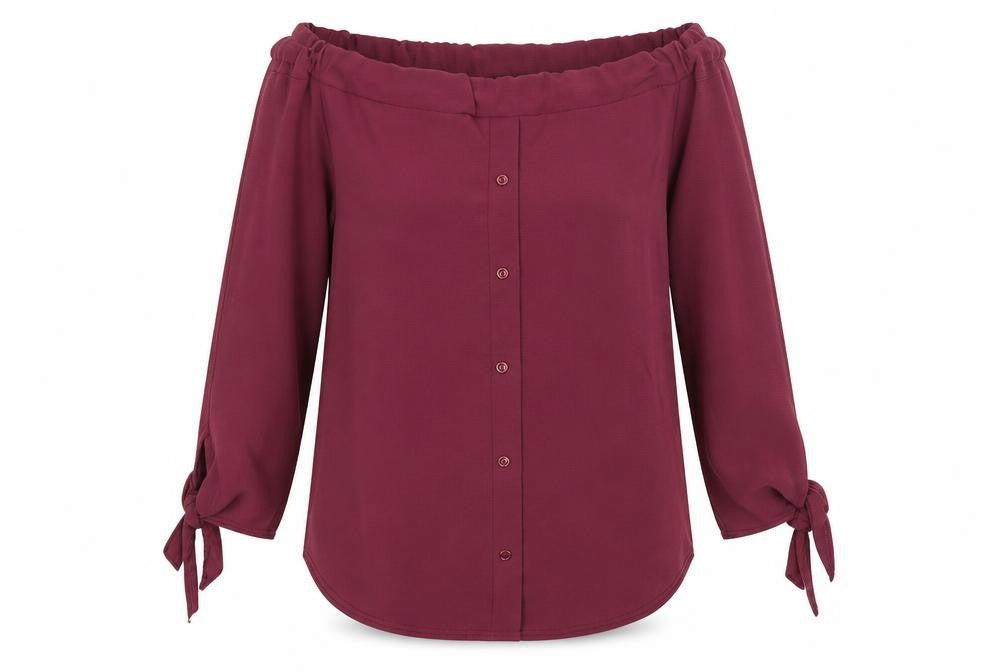 Front view of Boohoo women’s purple basic blouse, size UK 10