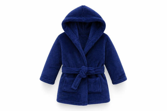 Front view of Early Days Baby Blue Solid Fleece Kimono Robe, size 9-12, Months