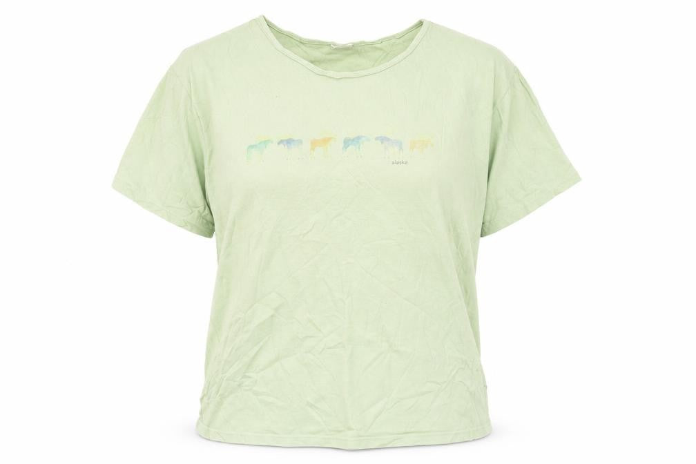 Front view of sutton women’s green basic t-shirt, size L