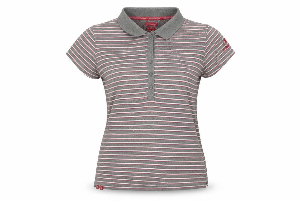 Front view of Backswing women’s multicoloured striped basic polo, size L