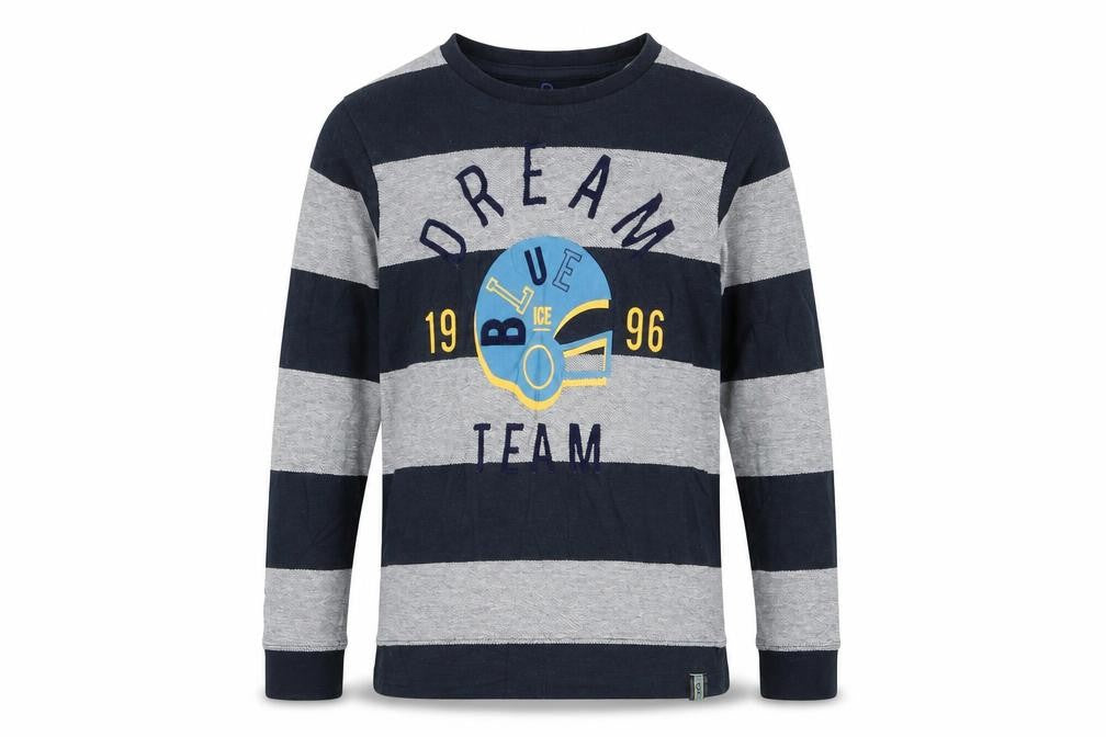 Front view of Okaidi boys’ multicoloured striped basic t-shirt, size 8, years