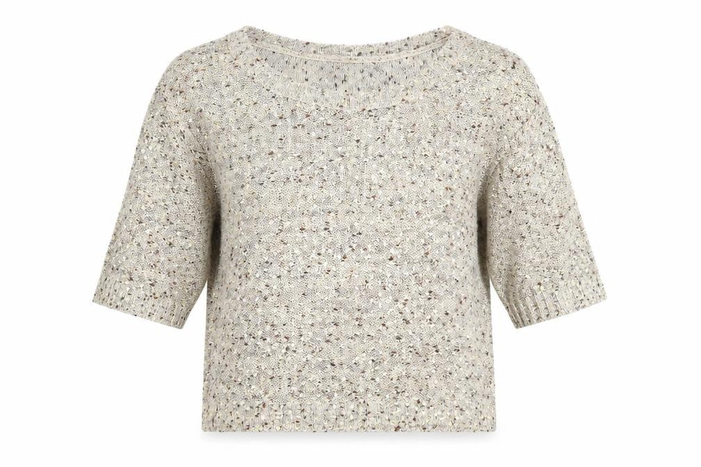 Front view of H&M women’s beige jumper, size XS, - sequins