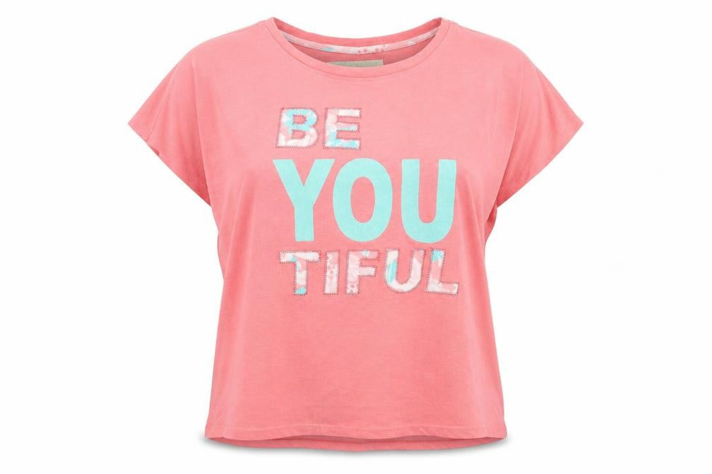 Front view of Matalan women’s pink solid top pyjama top, size UK 12, - beyoutiful