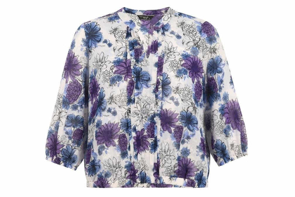 Front view of Originals women’s blue floral basic blouse, size UK 16, - sheer