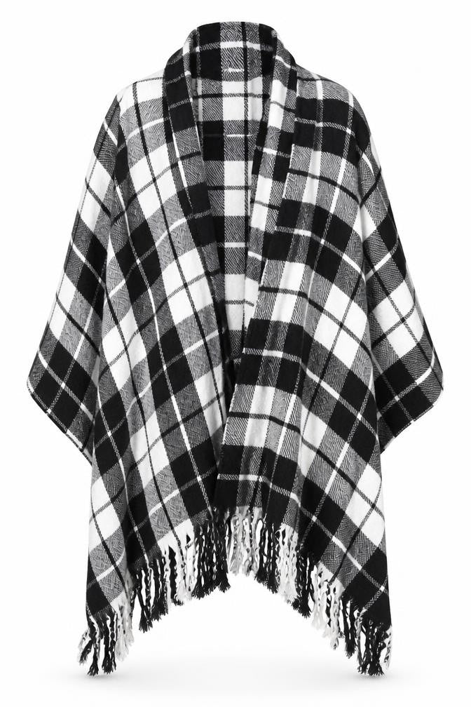 Front view of Preworn women’s black check cape jumper one size