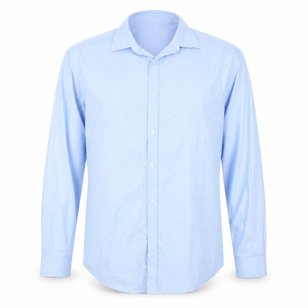 Front view of Taylor & Wright men’s blue button-up, size 15