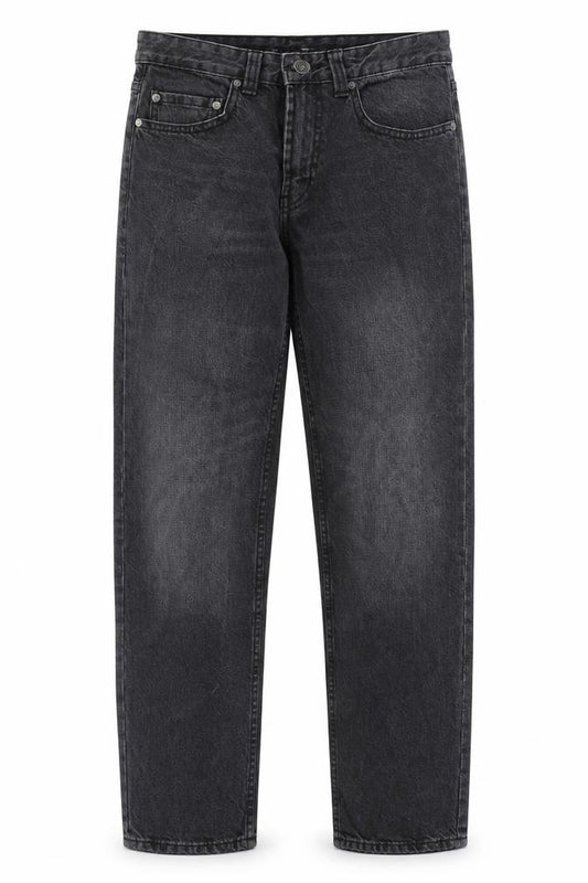 Front view of Red Herring women’s black denim mom jeans, size UK 30, 27.5-inch leg