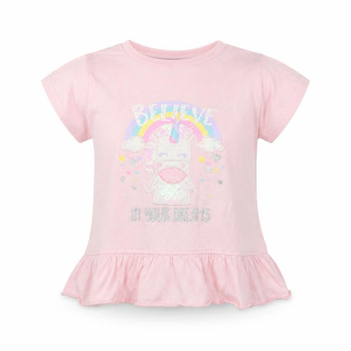 BELIVE Girls Pink Animal Print  Basic T-Shirt Size 3-4 Years