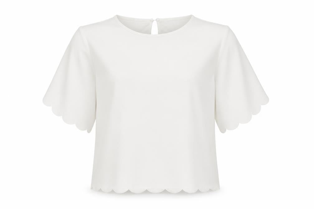 Front view of Boohoo women’s white basic t-shirt, size UK 14