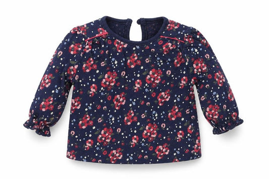Front view of F&F girls’ blue floral basic t-shirt, size 0-3, months