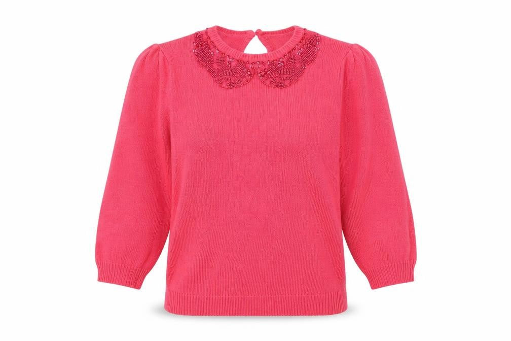 Front view of River Island women’s pink jumper, size UK 10