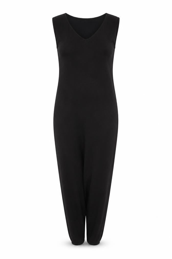 Front view of nbb women’s black jumpsuit one-piece, size M