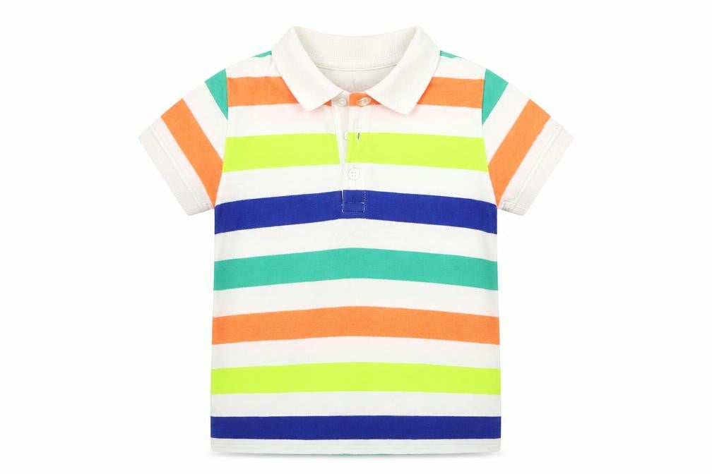 Front view of Next girls’ multicoloured striped basic t-shirt, size 5-6, years