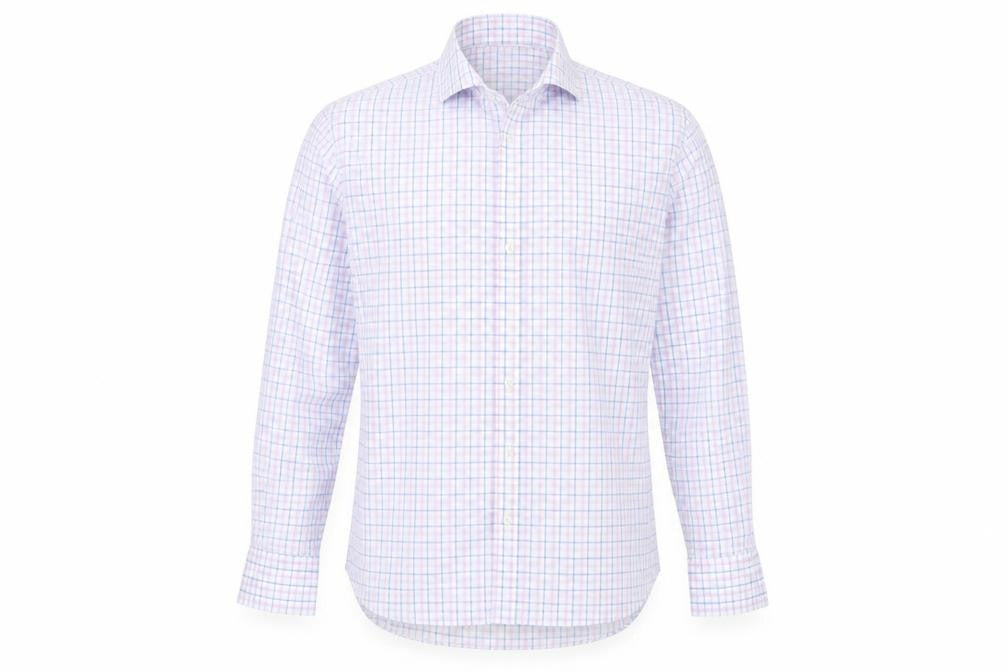 Front view of Sartorial men’s blue button-up, size 15.5