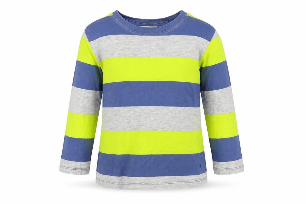Front view of H&M boys’ grey striped basic t-shirt, size 2, years
