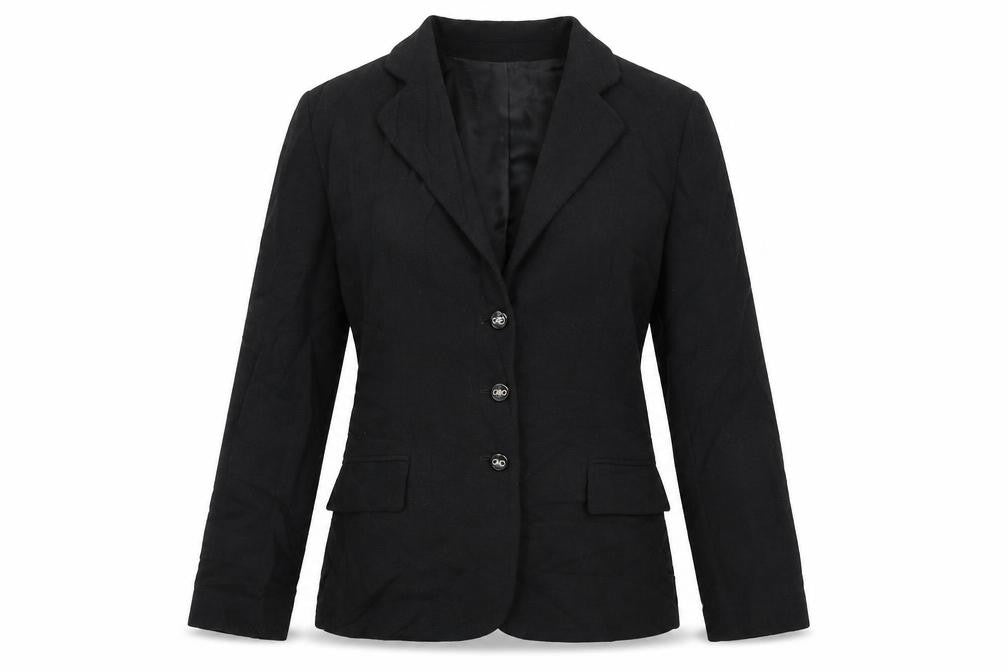Front view of Preworn women’s black jacket blazer, size UK 10