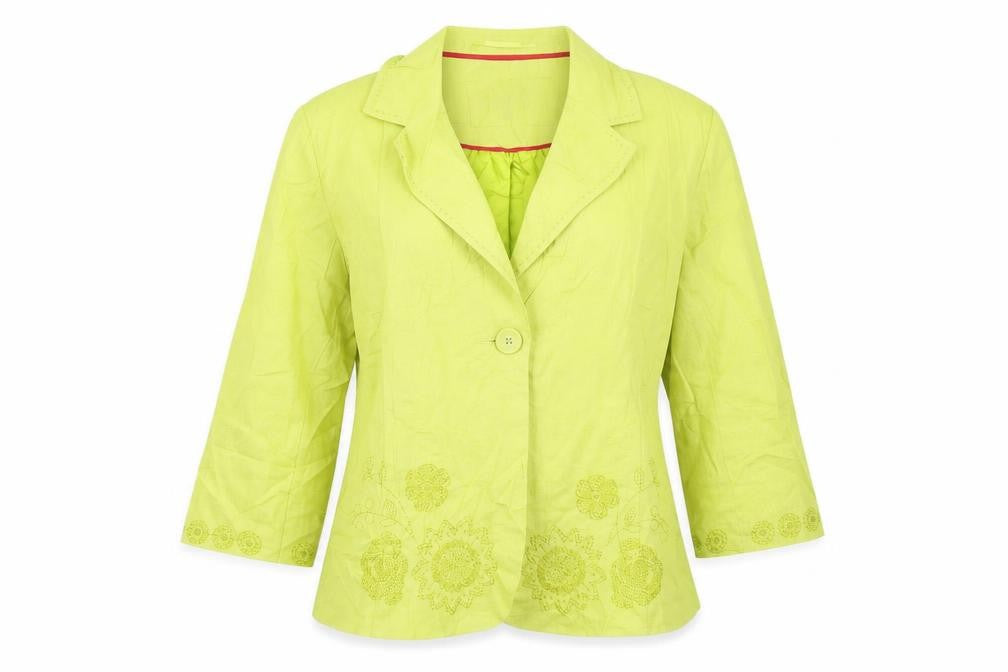 Front view of Per Una women’s green jacket blazer, size UK 12