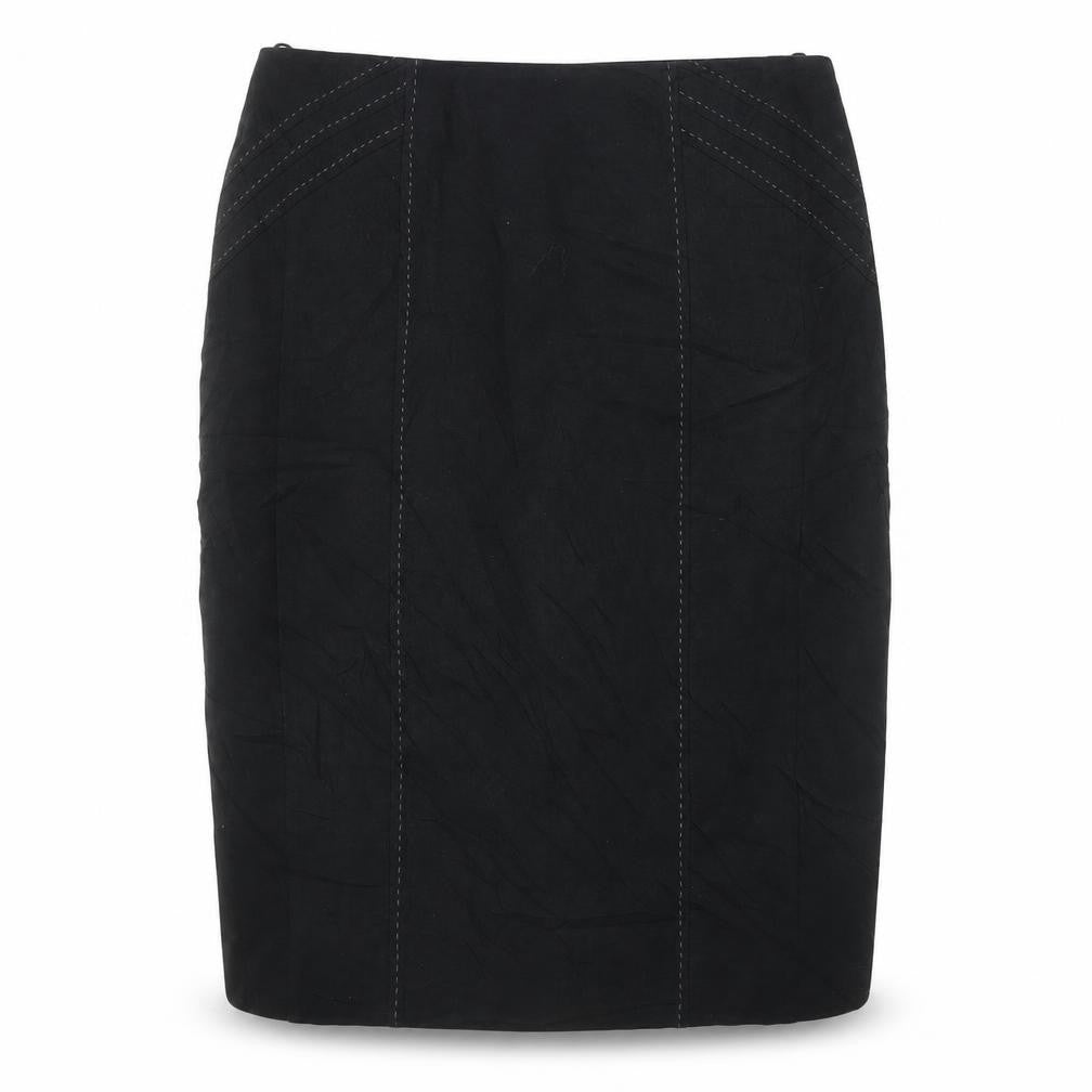 Front view of Marks & Spencer women’s black a-line skirt, size UK 32, in