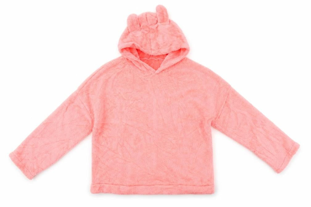 Front view of women’s pink pullover hoodie, size M