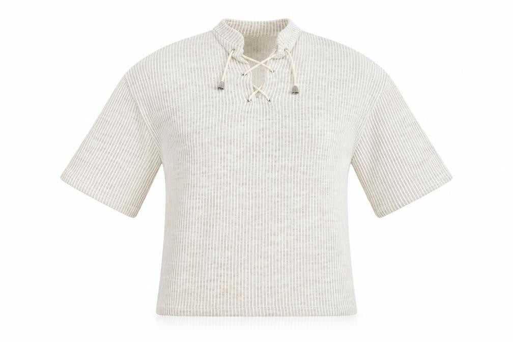 Front view of Gianno men’s beige striped jumper, size M
