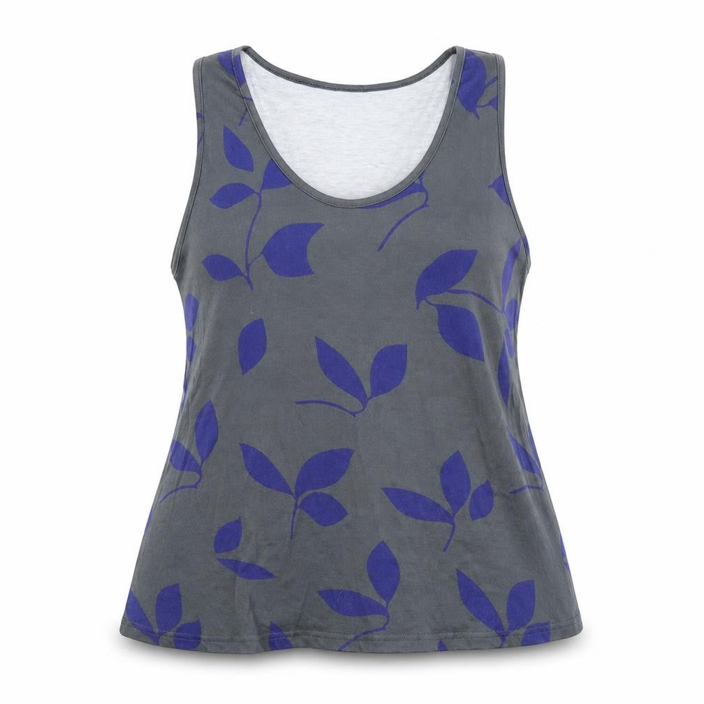 Front view of Preworn women’s grey floral basic tank, size M