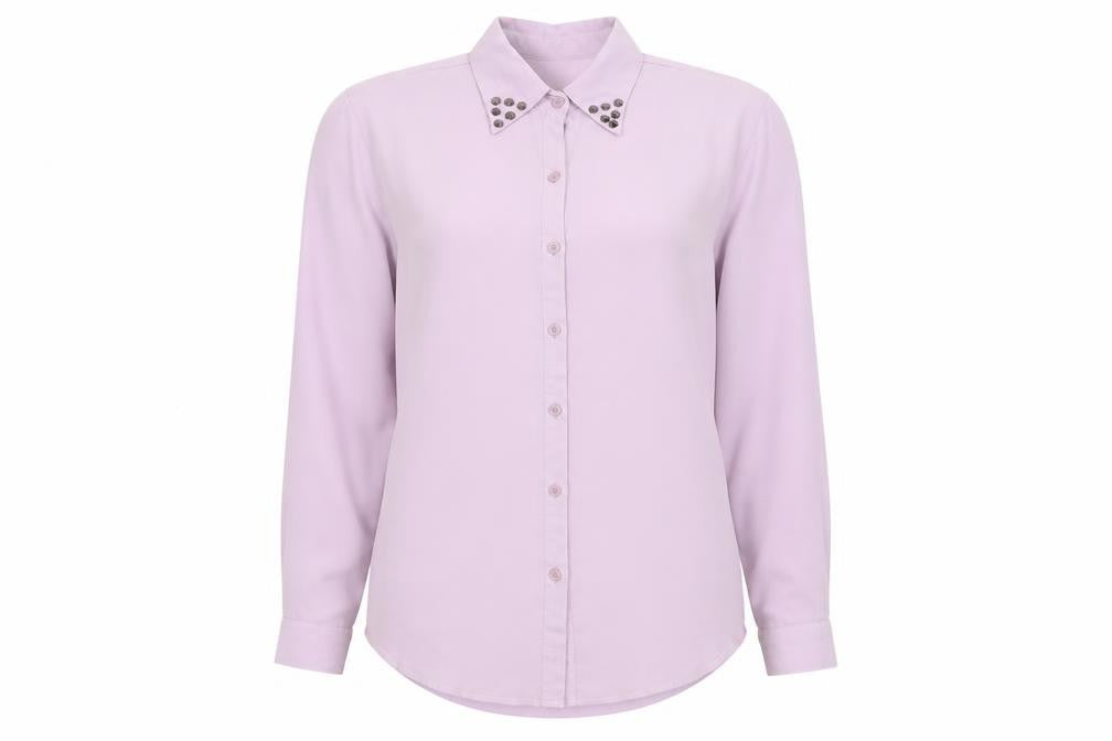 Front view of Reverse women’s purple basic button-up, size L