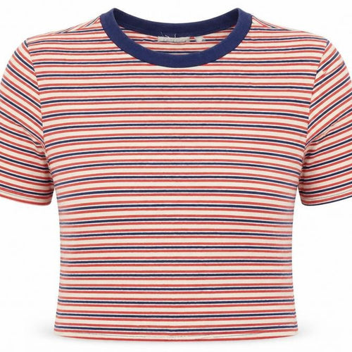 Cooperative Womens White Striped  Cropped T-Shirt Size S